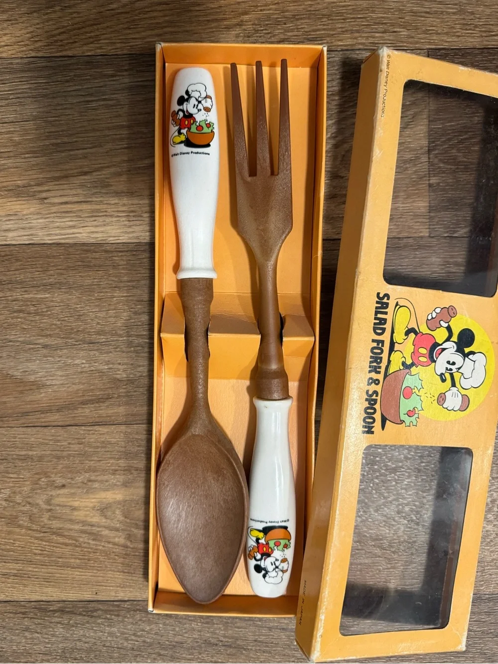 Mickey Mouse Orange Salad Fork & Spoon Set - White Handles Walt Disney